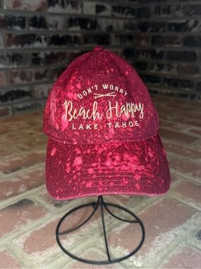 Lake Tahoe Don’t Worry Beach Happy Lake Tahoe Maroon Bleach Spray Baseball Cap
